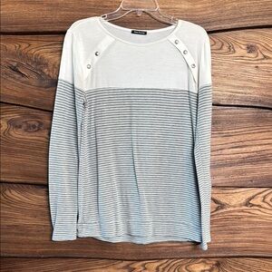 Pink clover Striped Long Sleeve Top - White and Gray